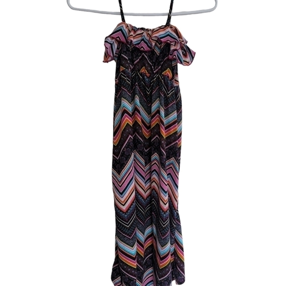 Beautees Maxi Medium Multi Colored Zig Zag Chevron Spaghetti Strap summer Dress - Picture 7 of 10